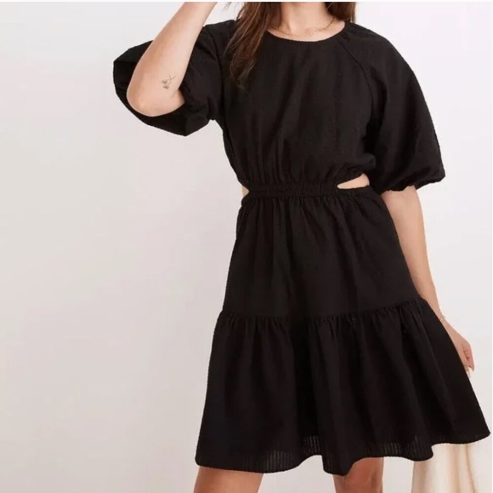 NEW Madewell Seersucker Puff-Sleeve Cutout Mini Dress